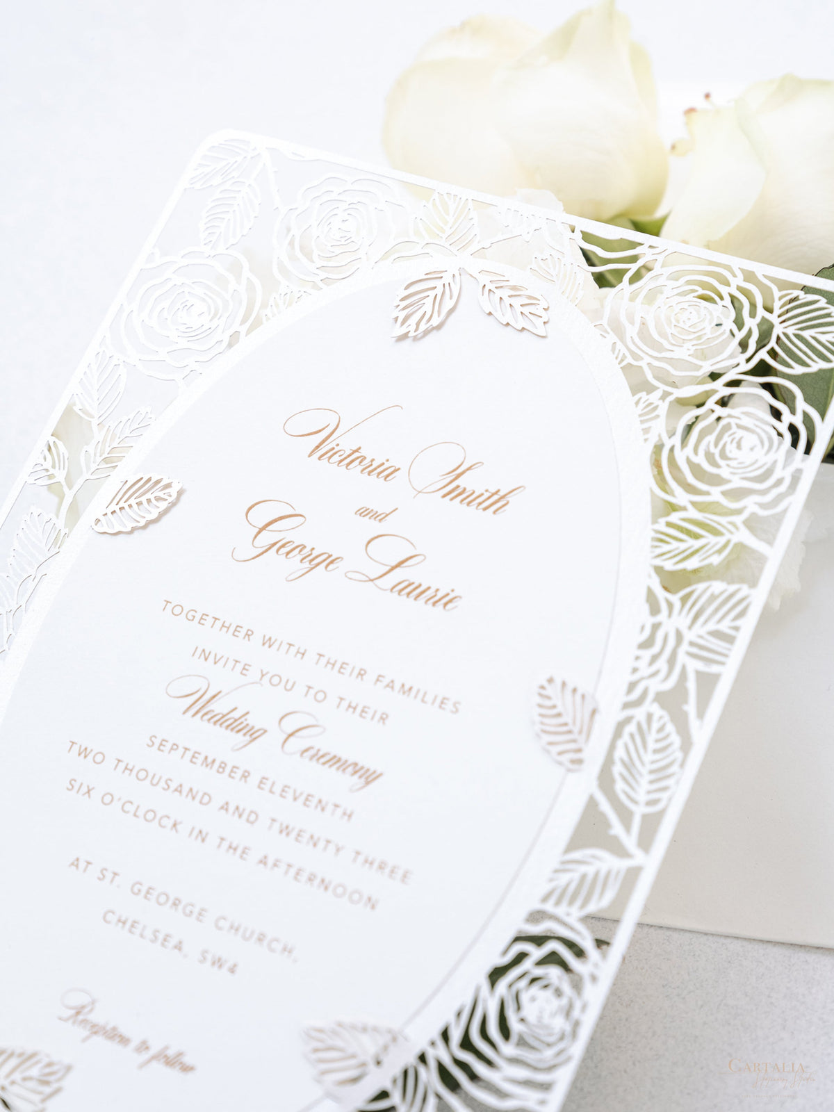 Romantic Roses Mirror Laser Cut Wedding Day Invitation