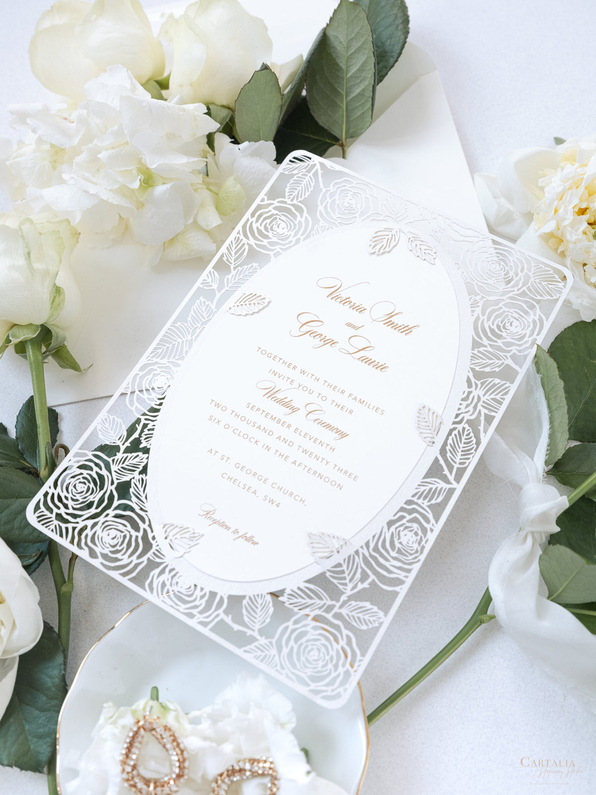 Romantic Roses Mirror Laser Cut Wedding Day Invitation