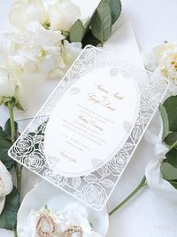 Romantic Roses Mirror Laser Cut Wedding Day Invitation