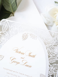 Romantic Roses Mirror Laser Cut Wedding Day Invitation