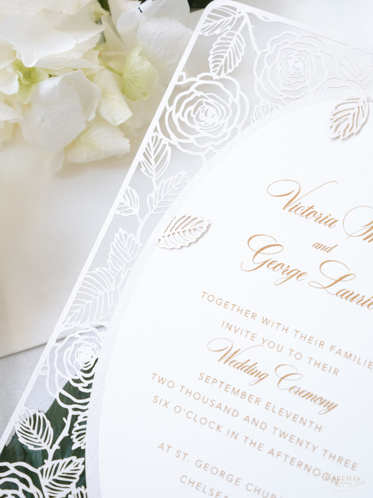 Romantic Roses Mirror Laser Cut Wedding Day Invitation