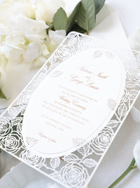 Romantic Roses Mirror Laser Cut Wedding Day Invitation