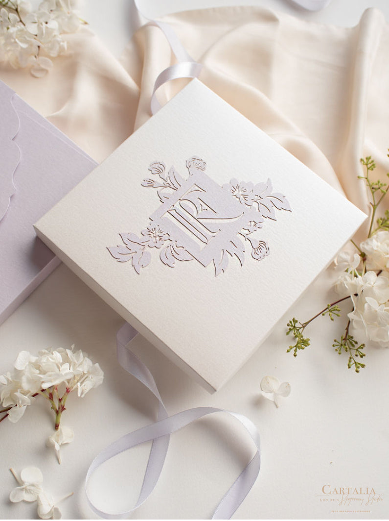 Lilac & Purple Couture Box : 3D Luxuriously Intricate Tier Laser Cutting Wedding Invitation Suite