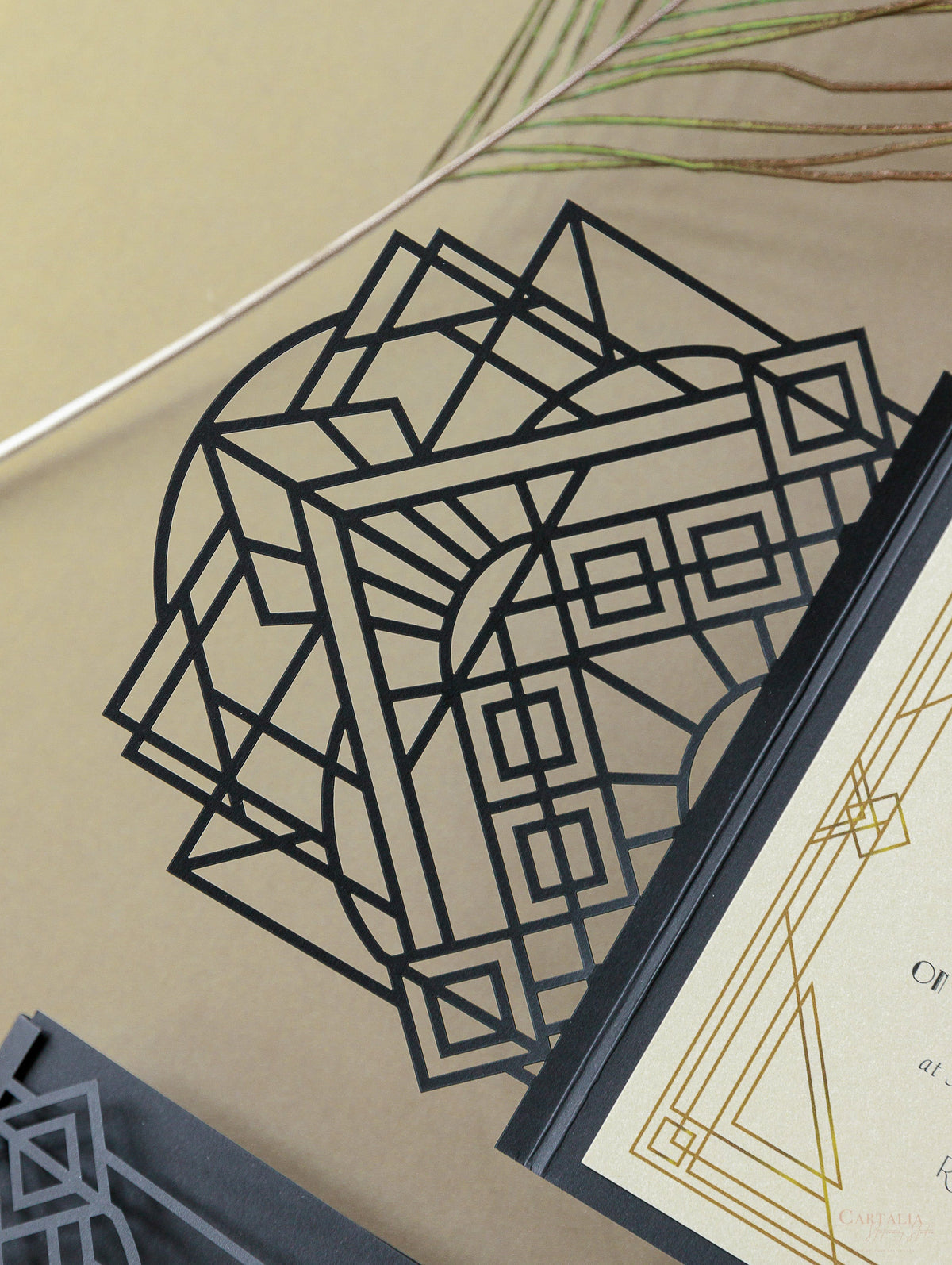 Art Deco Laser Cut Great Gatsby Laser Cut Pocketfold Wedding Invitation Suite with 3 Tier: Guest Info & Travel & RSVP Card