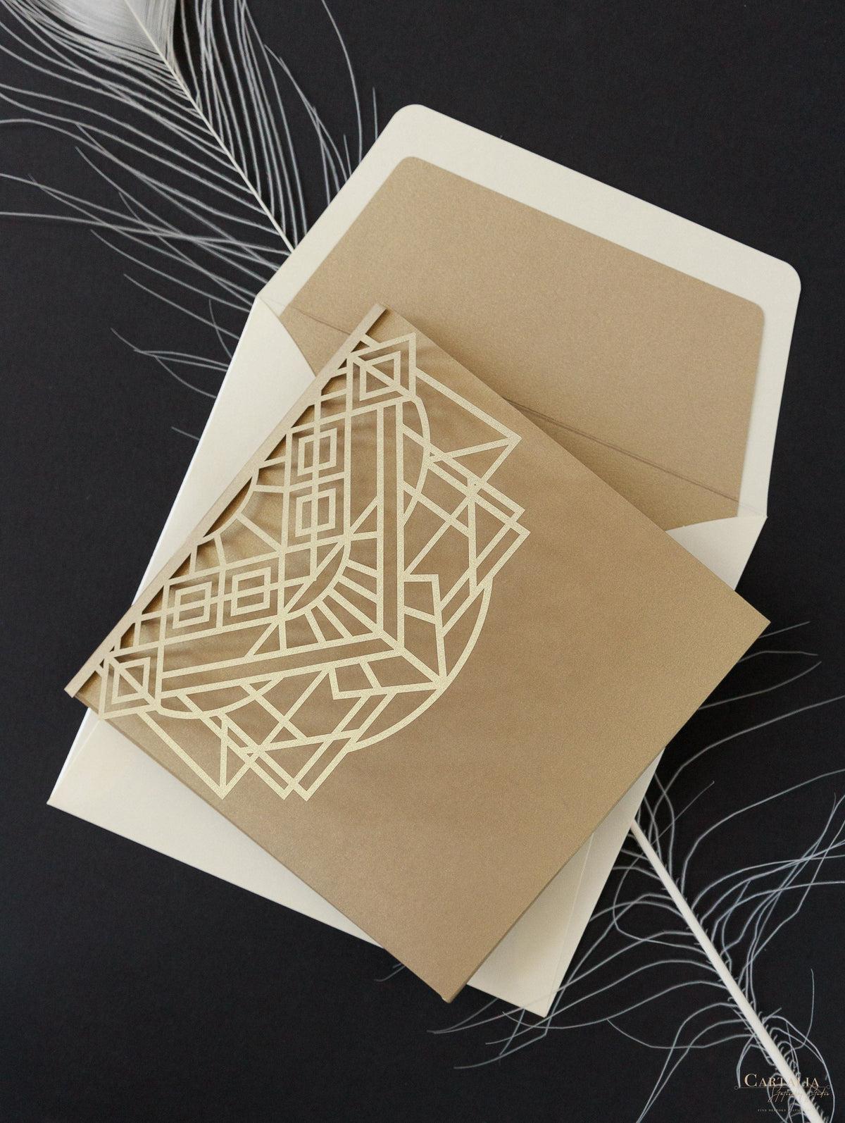 Art Deco Laser Cut Great Gatsby Laser Cut Pocketfold Wedding Invitation Suite with 3 Tier :  Guest Info & Travel & Rsvp Card