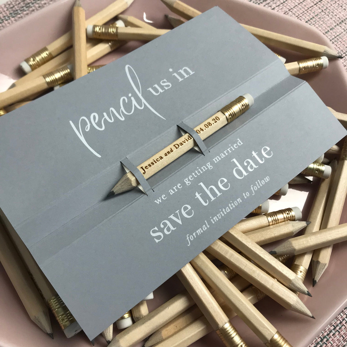 Save the Date - Pencil us in ✏  Wedding Card in Real Foil your names Engraved