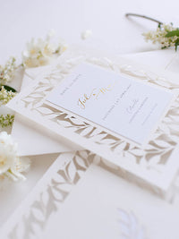 Stunning Gold Foil & Laser Cut Botanic Leaf Wedding Save the Date