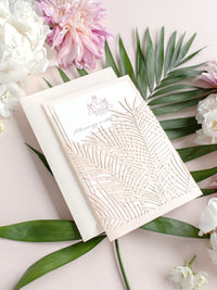 Luxury Tropicana A Palm Tree Wrap Laser Cut Leaves with RSVP + Reception Suite Invitation