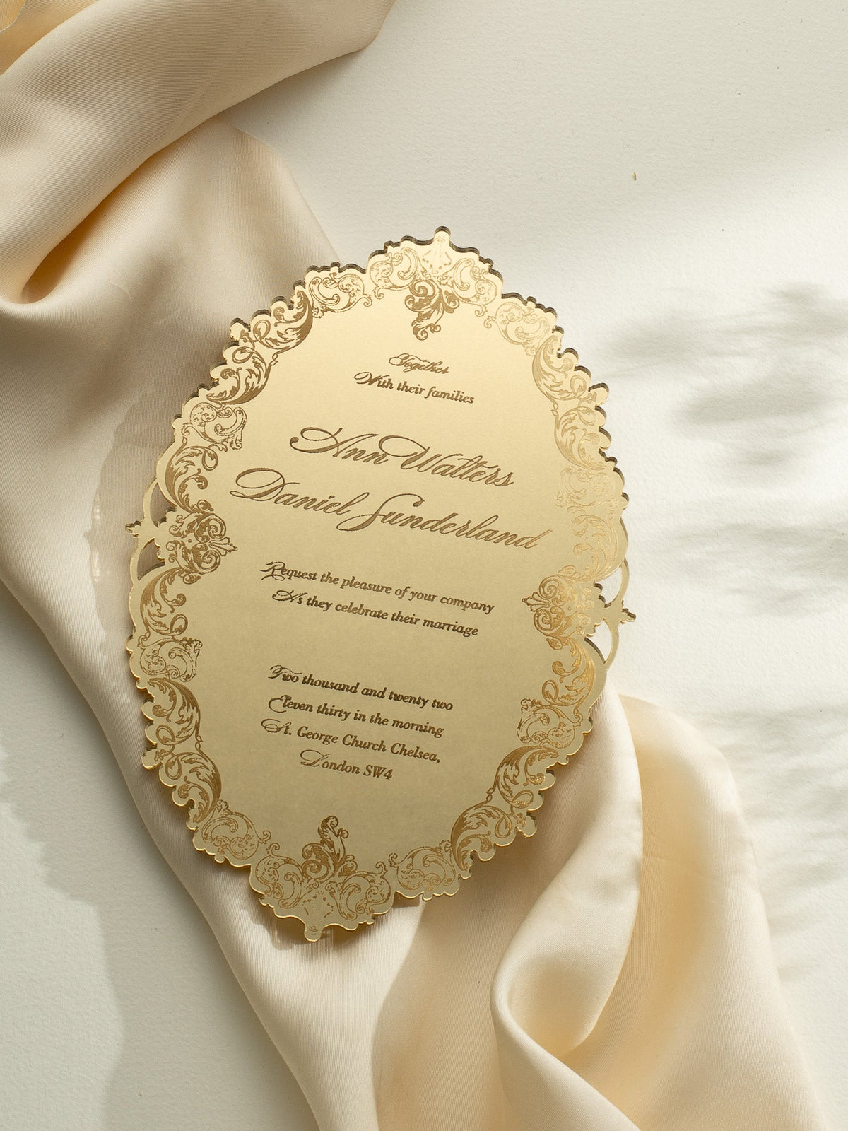 Luxury Boxed Invitation: a Decadent Mirror Gold Plexi Wedding Invitation - Engraved