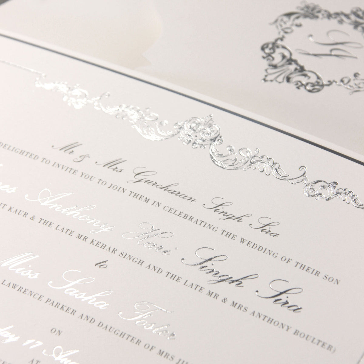 Luxury Gold Foil Invitation pocket fold suite for Wedding Day, Rsvp, Info Card with Laser Cut pocket, Calligraphy Script