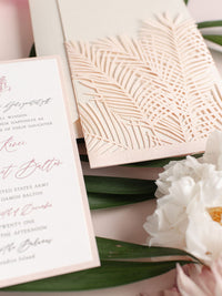Luxury Tropicana A Palm Tree Wrap Laser Cut Leaves with RSVP + Reception Suite Invitation