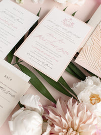 Luxury Tropicana A Palm Tree Wrap Laser Cut Leaves with RSVP + Reception Suite Invitation