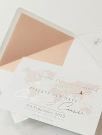 Luxury Destination Magnet in Rose Gold Mirror Plexi Save the Date Card