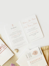 Passport Wedding Invitation in Blush with Silver Foil Boarding Pass Invite suite