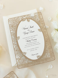 Champagne Romantic Roses Mirror Laser Cut le jour du mariage Invitation