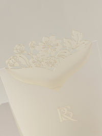 Romantic Table Number Cards with Laser Cut Flowers & Monogram