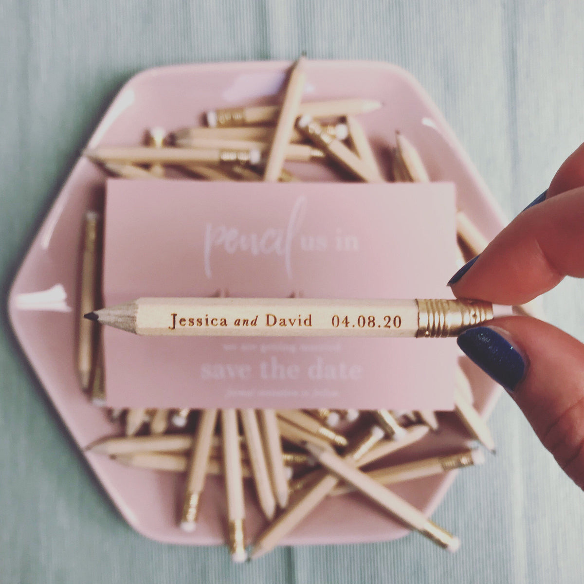 Save the Date - Pencil us in ✏  Wedding Card in Real Foil your names Engraved