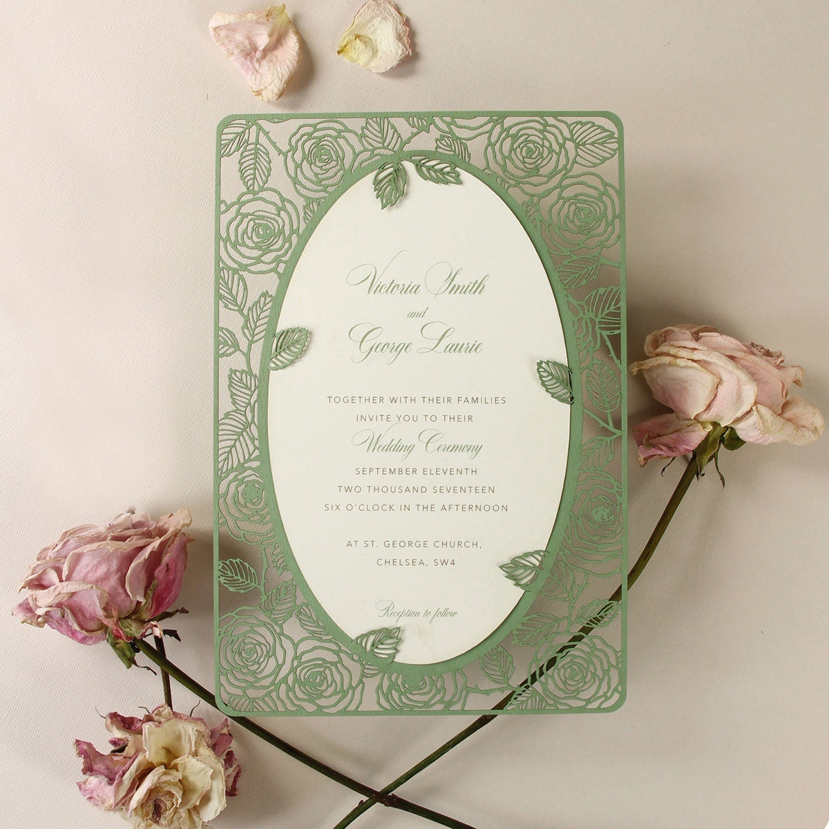 Champagne Romantic Roses Mirror Laser Cut le jour du mariage Invitation