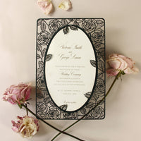 Champagne Romantic Roses Mirror Laser Cut le jour du mariage Invitation