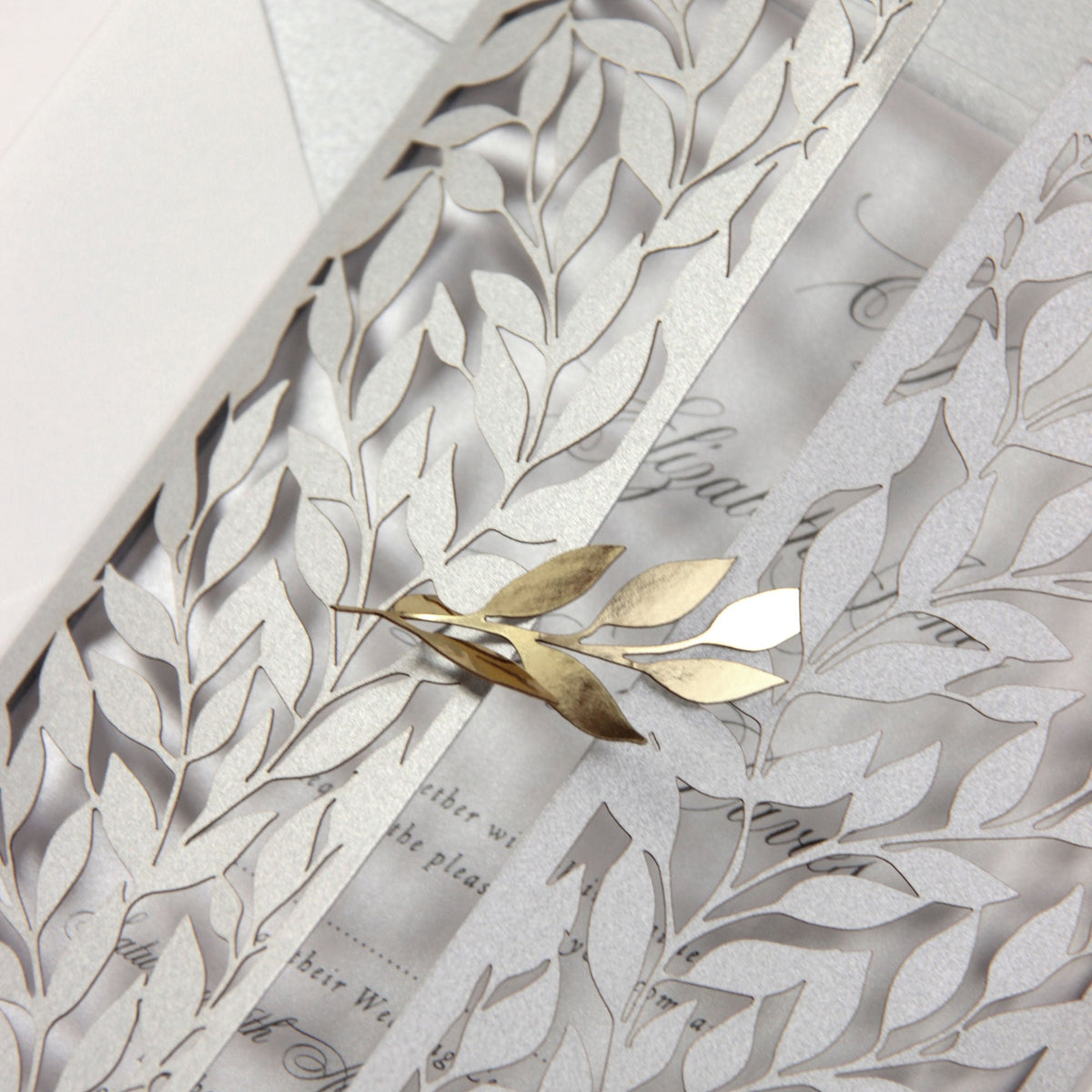 Leafy Arch Gatefold Intricate Laser Cut Leaf Lace Day Invitation