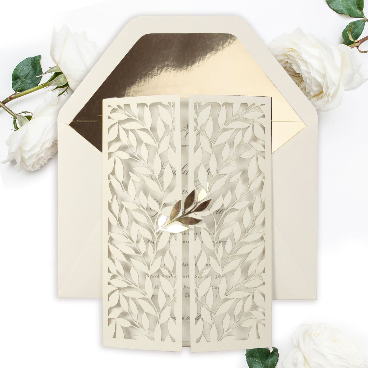 Leafy Arch Gatefold Intricate Laser Cut Leaf Lace Day Invitation