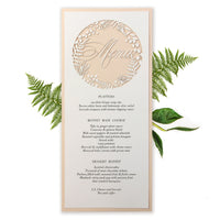 Menu de coupe laser à la pêche et à la fougère naturelle