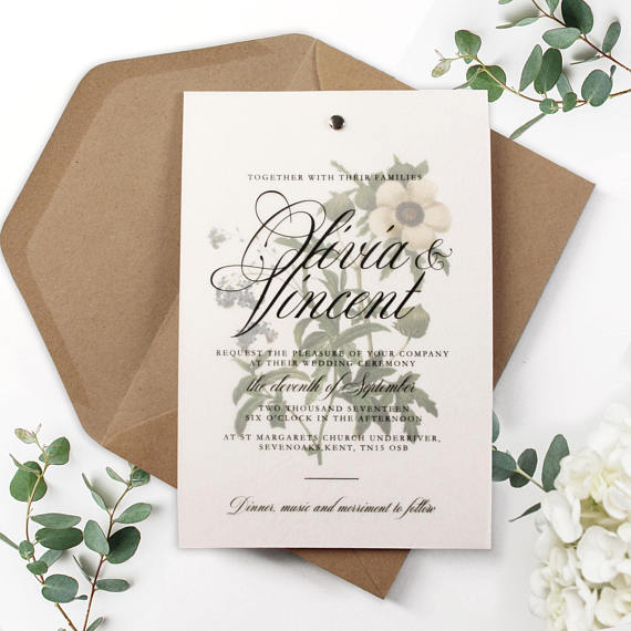 Vellum  Vintage Botanical Flower Watercolour Parchment Invitations