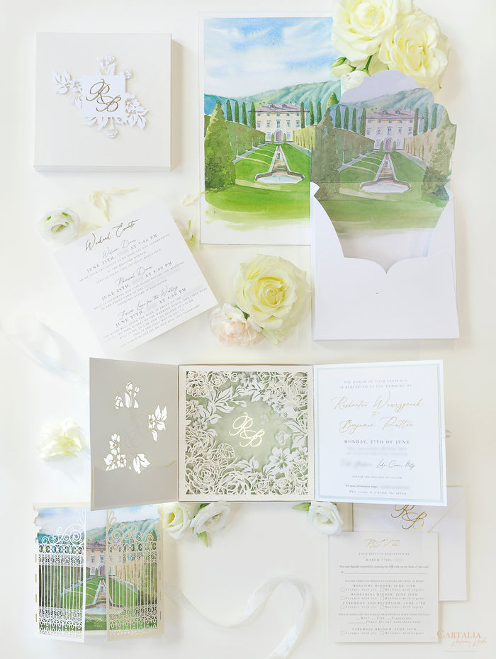 Watercolor Painted Venue Invitations