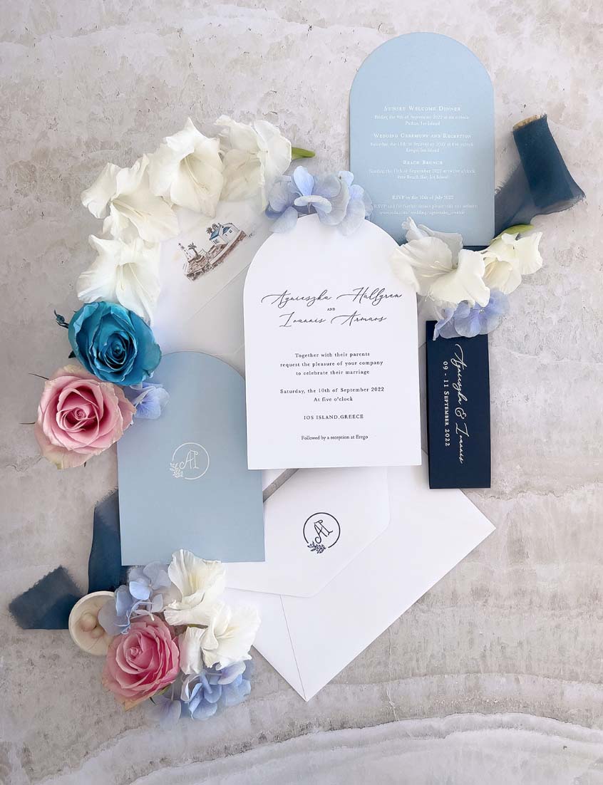 Lieu: Greece Wedding Arch Style Deluxe Stationery | Commission sur mesure A&I