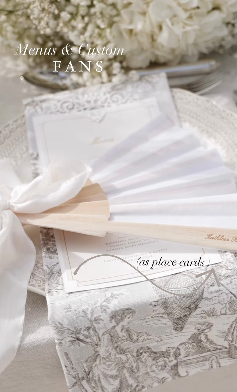 Customised Traditional Fan Hand Made 100% Wooden Custom Wedding Fan, Printed with Menu, Monogram ...