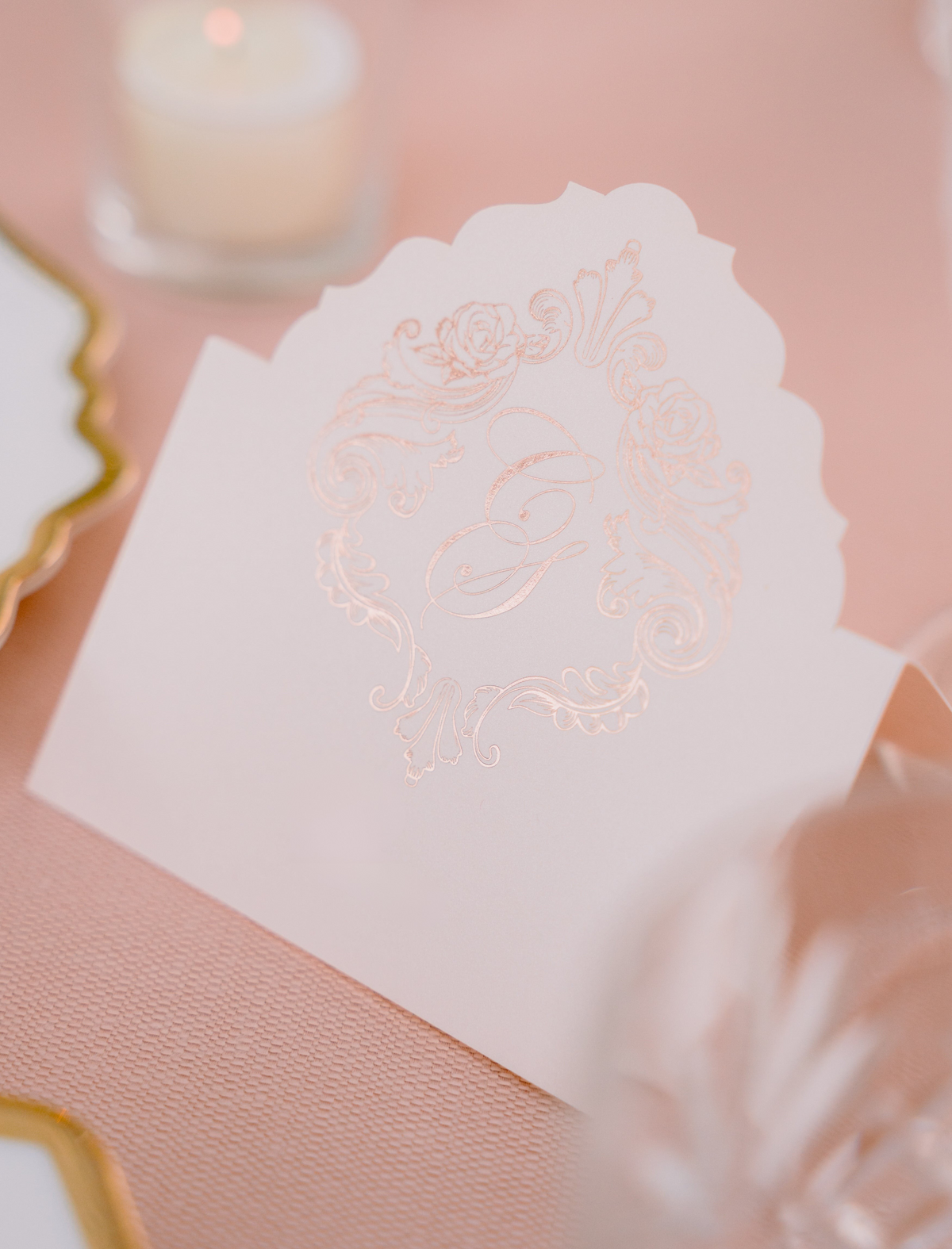 Blush Deckled Edge Luxury Rose Gold Foil Place card