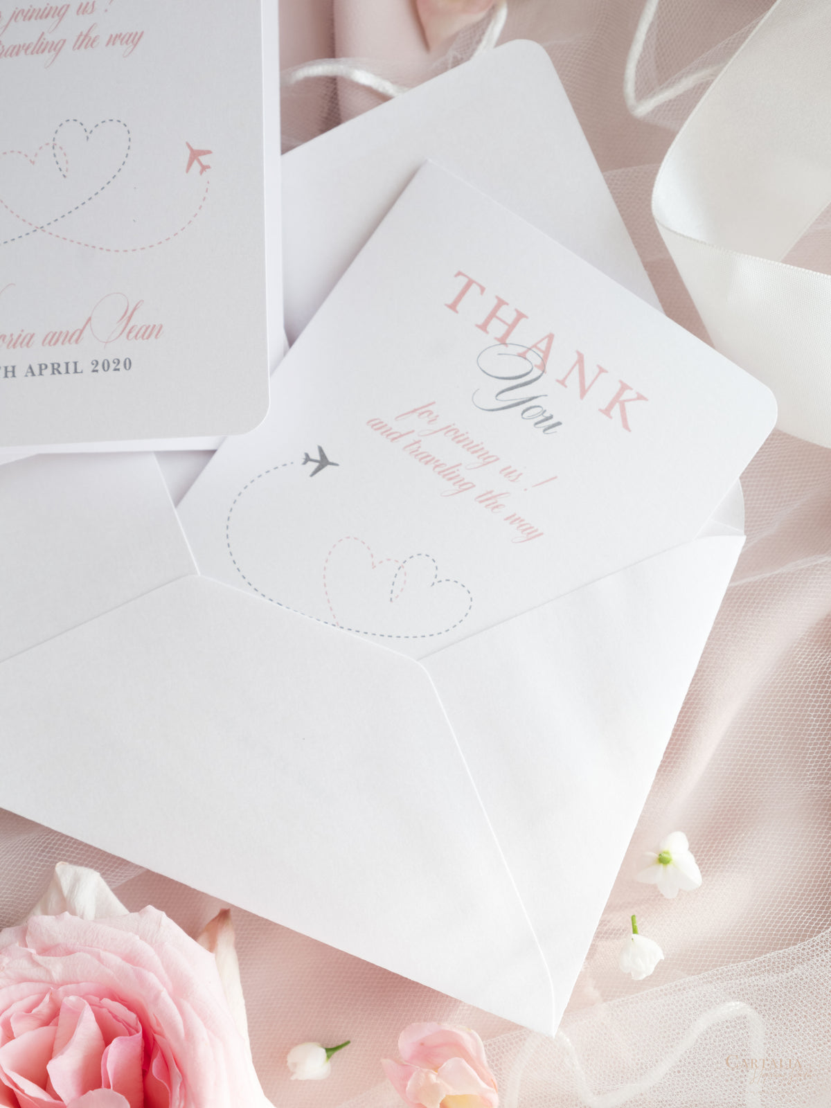 Cartes de remerciement avec un message propre - Invitation de mariage de passeport assorti