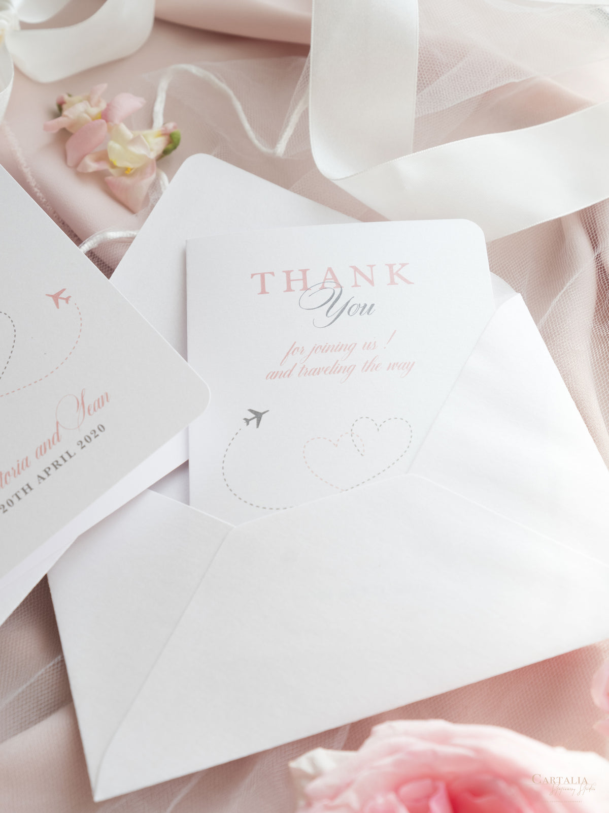 Cartes de remerciement avec un message propre - Invitation de mariage de passeport assorti