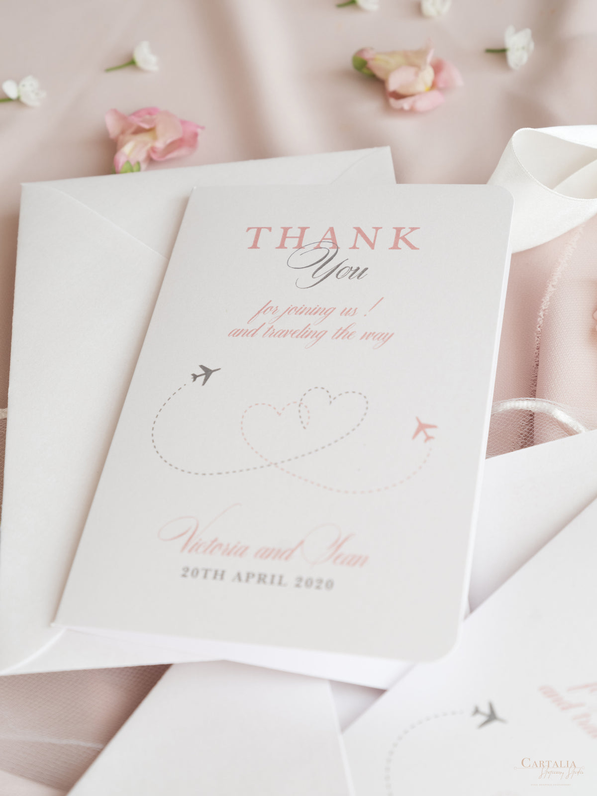 Cartes de remerciement avec un message propre - Invitation de mariage de passeport assorti
