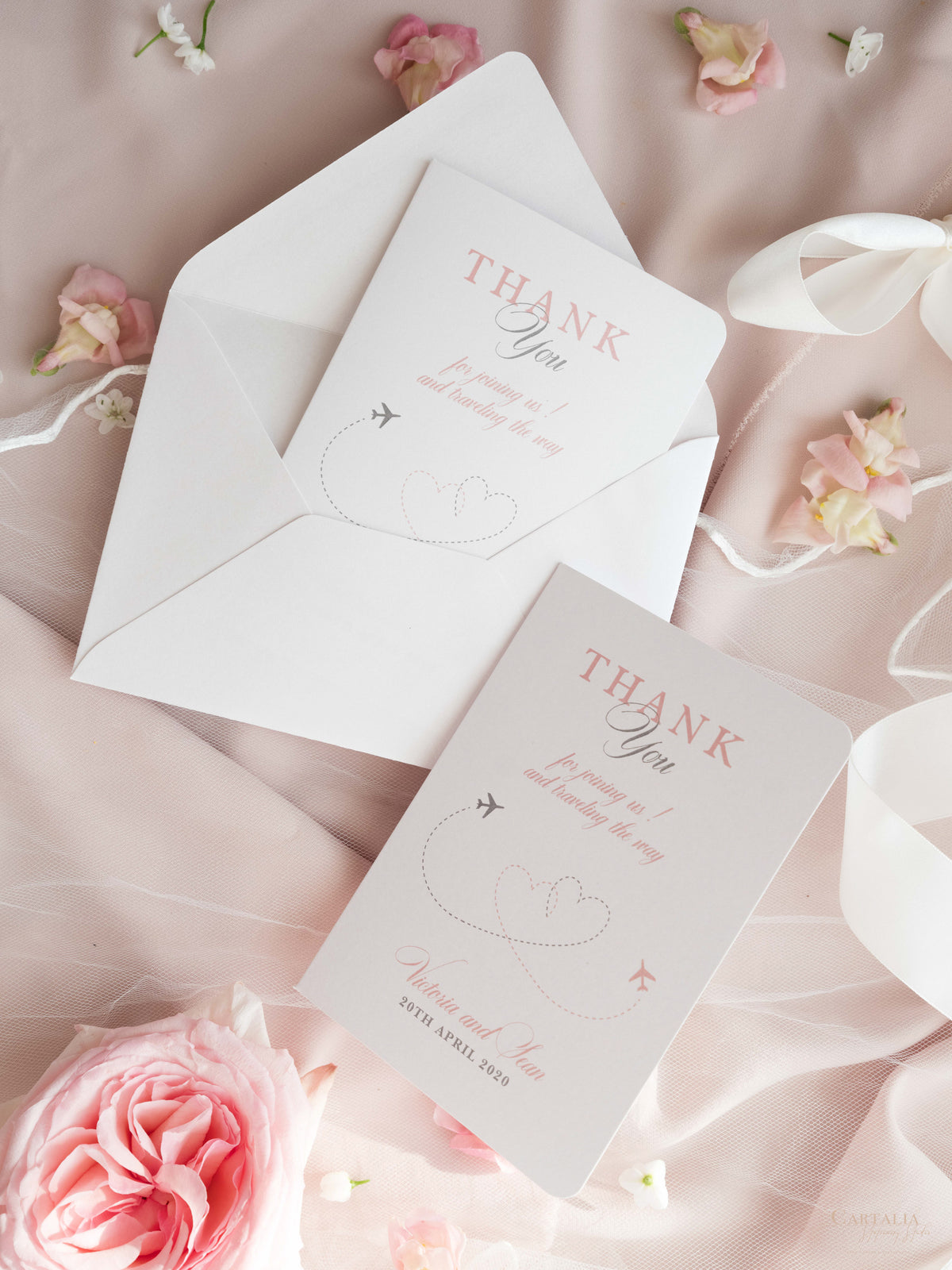 Thank you Cards with own message - matching Passport Wedding Invitation