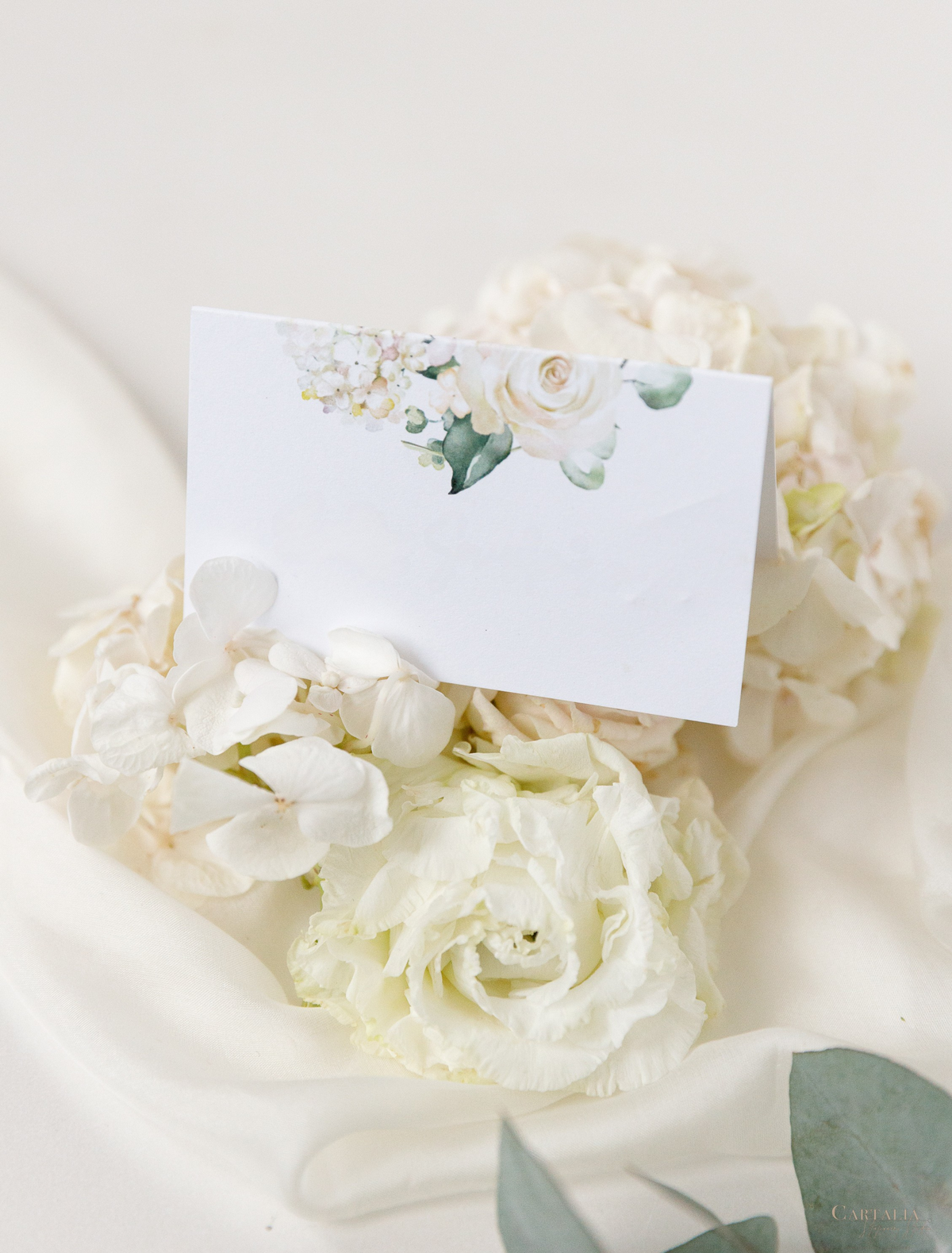 White Hydrangea Design Place Cards