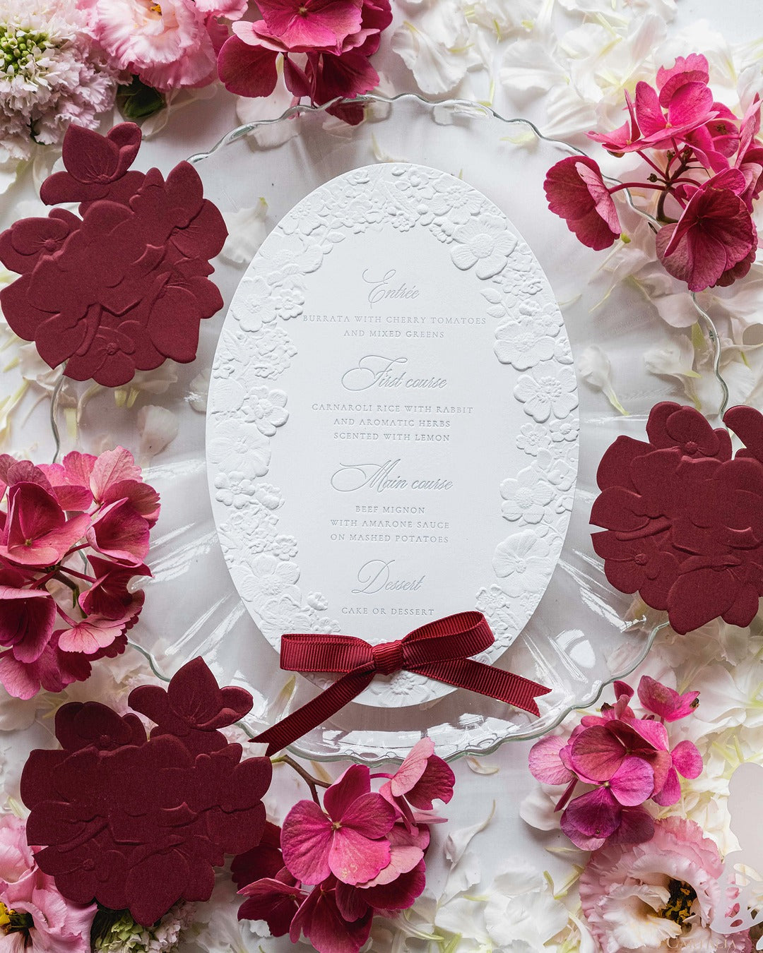 Oval 3D Sculpted Menu | Letterpress on 330gsm Premium Ivory Matt Cardstock