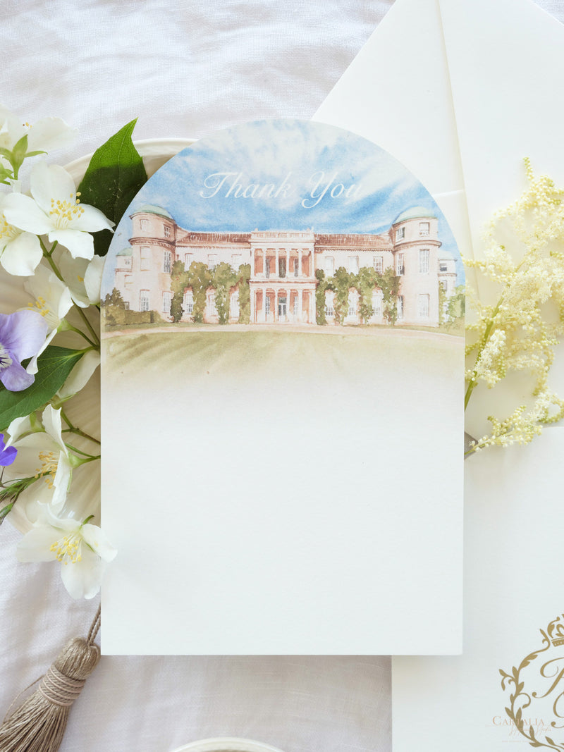 Arch Thank You Cards  | Watercolour Venue Drawing | Bespoke Commission H&B
