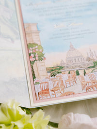 Watercolour Vellum Wrap Villa Miani Invitation with Velvet Ribbon | Bespoke Comission for I&B
