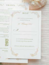 Luxury Sage Green & Gold Classic Pocket Suite with Gold Foil and Wedding Venue Sketch | Villa Corsini, Tuscany