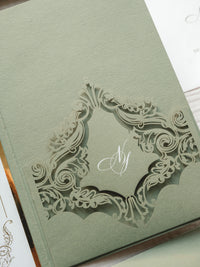 Luxury Sage Green & Gold Classic Pocket Suite with Gold Foil and Wedding Venue Sketch | Villa Corsini, Tuscany