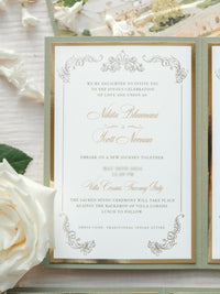 Luxury Sage Green & Gold Classic Pocket Suite with Gold Foil and Wedding Venue Sketch | Villa Corsini, Tuscany