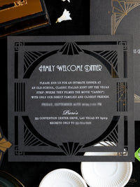 Luxury Boxed Invitation: Gold Foil Casino, Las Vegas Art Deco Wedding Invitation | Bespoke Commission T&A, The Wedding Salons at Wynn Las Vegas