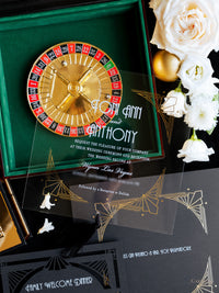 Luxury Boxed Invitation: Gold Foil Casino, Las Vegas Art Deco Wedding Invitation | Bespoke Commission T&A, The Wedding Salons at Wynn Las Vegas