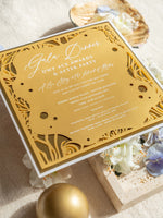 DWP Congress Gala Dinner Stationery with Gold Mirror and Coral Reef Cutouts | Rhodes, Greece