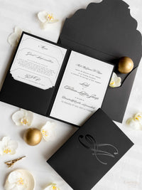 Pockée du soir à couverture rigide de luxe en noir et blanc avec monogramme en feuille d'or | Commission sur mesure pour A&M