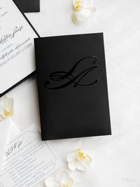 Black & White Luxury Hardcover Evening Pocket with Gold Foil Monogram | Bespoke Comission for A&M