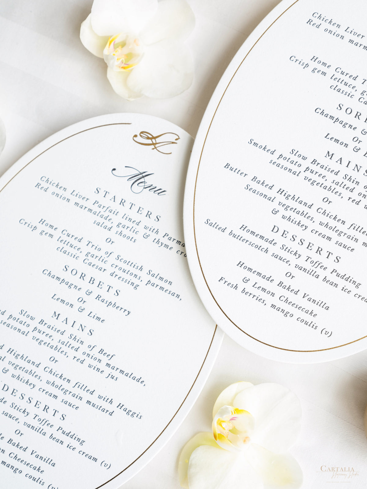 Oval Plate Menu | Luxury Foiled & Letterpress Dinner Menu on thick 710gsm premium card