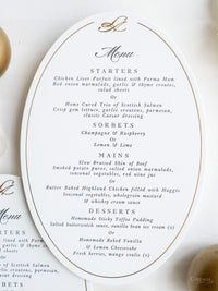 Menu de la plaque ovale | Menu de dîner en amelet et typique de luxe sur une carte premium épaisse 710gsm