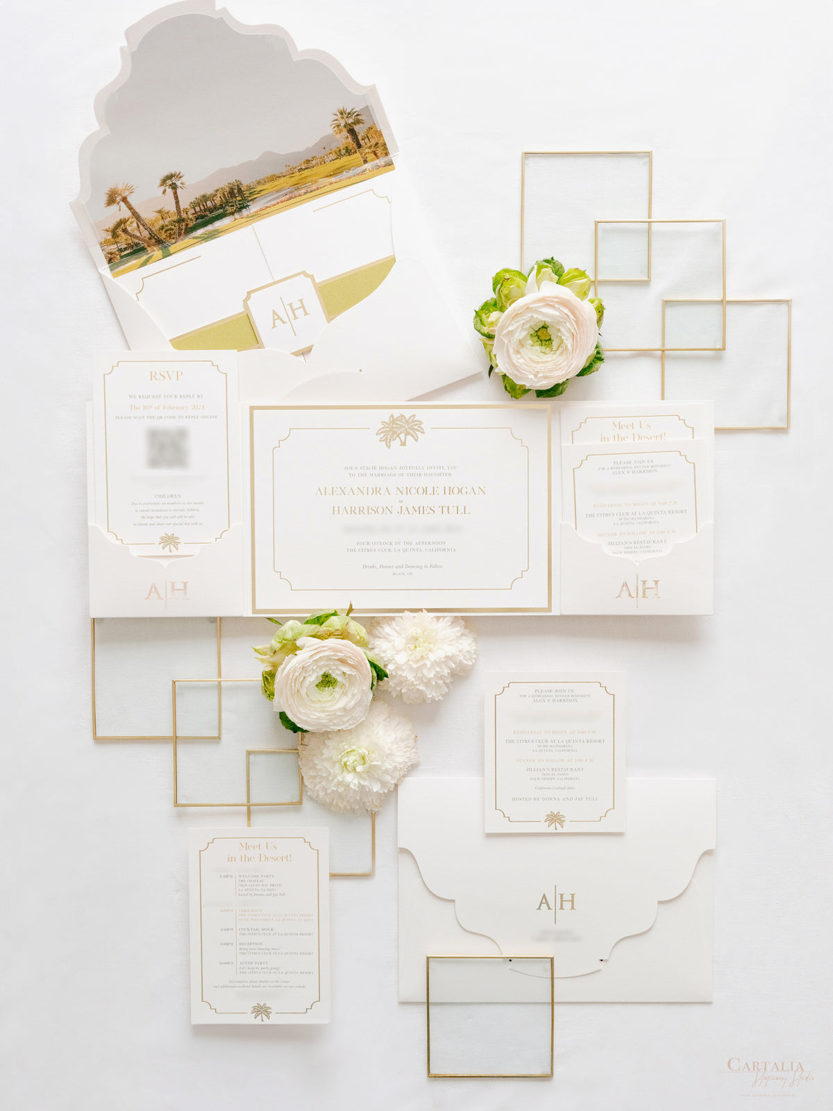 Luxurious Pocket Invitation for Desert Wedding in La Quinta California |  Palm Trees | Bespoke Commission A&H
